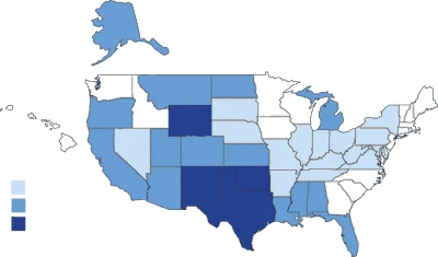 Map of natural gas production by state